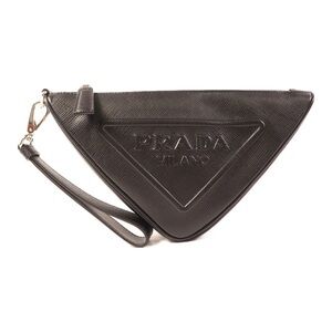 Authentic Prada Black Calfskin Triangle Wristlet in EUC